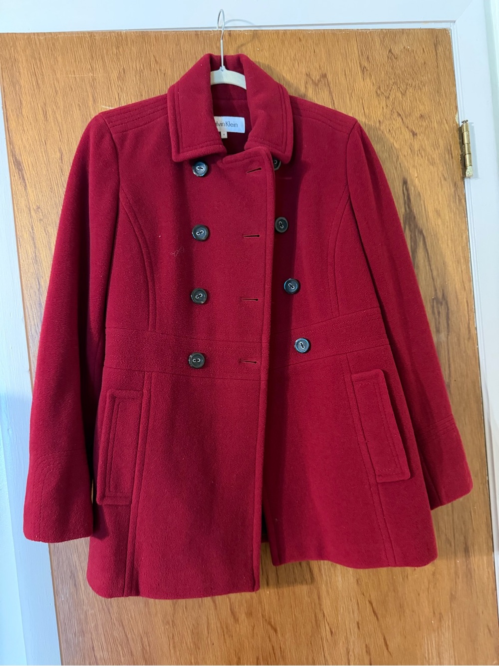 Calvin Klein Women’s Crimson Double-Breasted Pea Coat